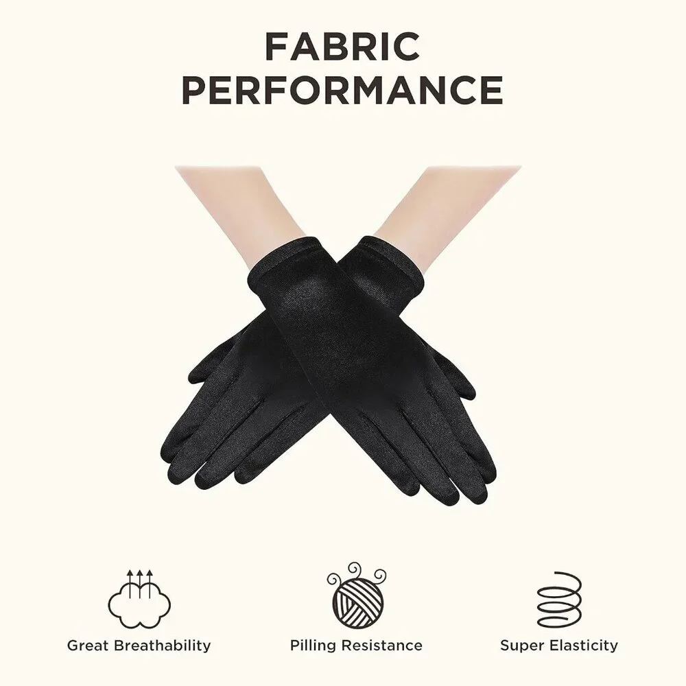 Women's Short Black Satin Silk Gloves Banquet Wedding Party Costume Accessories